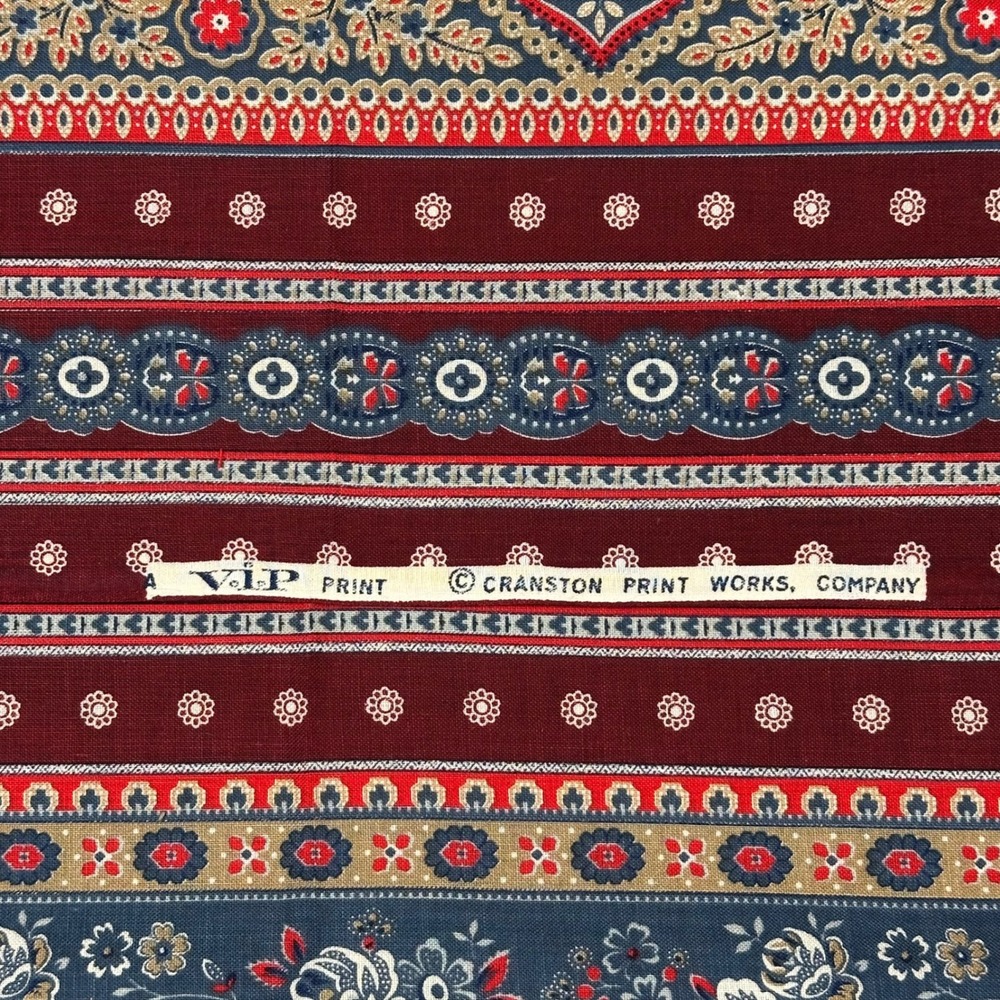 Cranston Print Works VIP Print Fabric Burgundy Navy Paisley Floral Border 17x32